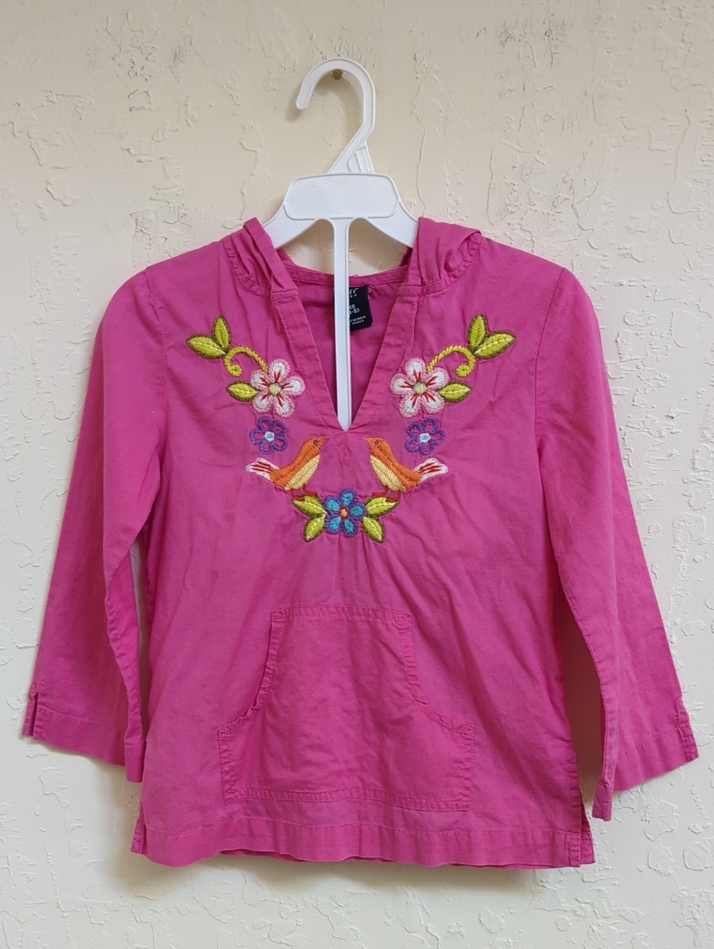 GAP Kids Fuschia Pink Hooded Long Sleeve Embroidered Cotton Tunic Size 4-5